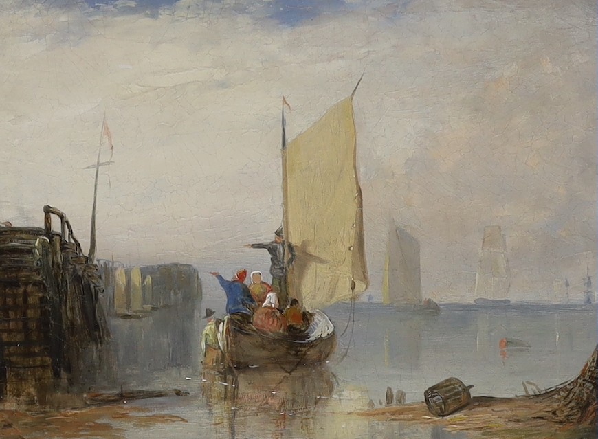Alfred George Stannard (1828-1885), oil on board, Yarmouth jetty, Nightingale of Norwich label verso, 18 x 24cm